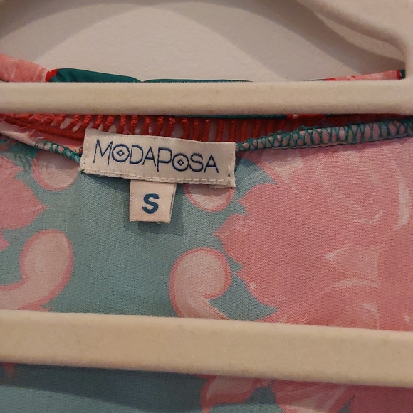 Moda Posa Silky Printed Puff Sleeve Tiered Maxi Dress - Picture 3 of 7